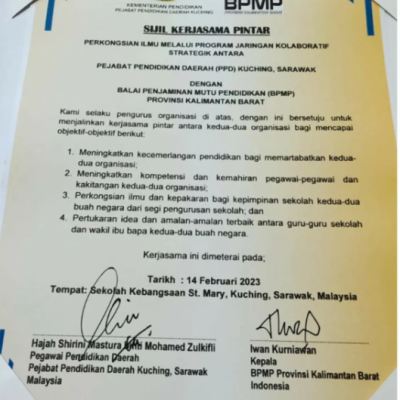 Kunjungan Kerjasama BPMP Kalbar Dan Pejabat Pendidikan Daerah Kuching, Malaysia